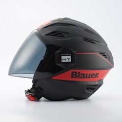 Blauer HT - Blauer Brat Korumalı Açık Motosiklet Kaskı Mat Siyah / Kırmızı (Thumbnail - )