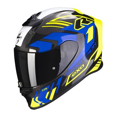 Scorpion EXO R1 Evo Air Carbon Supra Spor Motosiklet Kaskı Siyah / Sarı / Mavi
